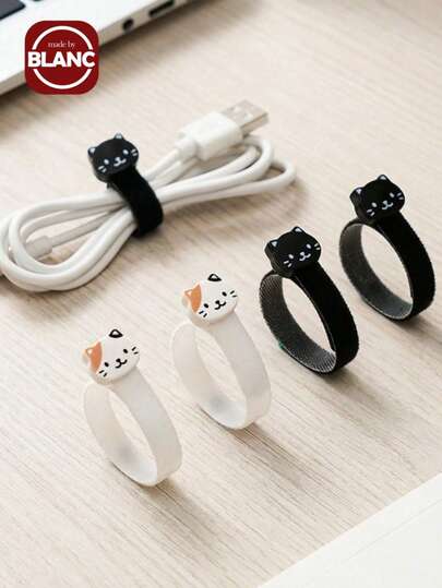 Madebyblanc 8pcs Cute Cat Cable Organizer Straps, 3D Cat Shaped Reusable Self-Adhesive Adhesive Ties, Flexible Thin Material Easy To Fasten & Release, Black White Double Color, For Wires Data Cables Food Bags Hanger Storage, Multi-Scenario Use For Home Office Data Center Dormitory Business Trip Travel, Household Wire Management Supplies, Perfect Gift For Birthday Entrance Ceremony, Ideal For Young People Computer Workers Homemakers