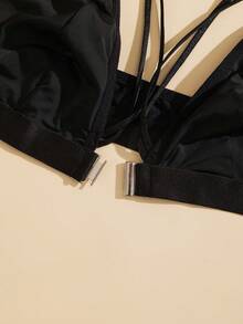 NudeFit 2pcs Plus Size Women Solid Color Metal Front Closure Fashion Lingerie Set - Black - View 5