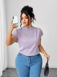 Elenzga Chemise élégante en popeline noire unie pour femmes grandes tailles, printemps/été - Parme - Voir 3