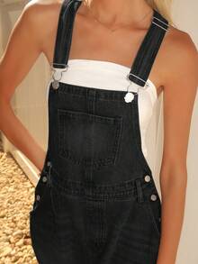 Sydney Algeri Celana Bib Denim Longgar Wanita - Hitam - View 4
