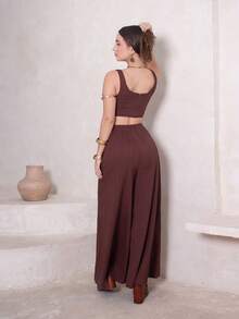 Duda Rubert Bộ quần vải họa tiết xương cá giản dị mùa xuân/hè mới & quần ống rộng có túi 2 món - B - Cà phê nâu - Xem 6