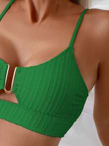 Swim Lushoire Bộ đồ bơi tankini 2 mảnh dành cho nữ, kiểu dáng chữ U, khóa cài trang trí, khoét rỗng, dây mảnh, thích hợp cho mùa hè. - màu xanh lá - Xem 4