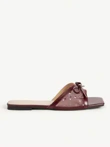 CUCCOO CHICEST Sandal datar dengan pita berlian imitasi, sederhana, serbaguna, nyaman, modis, elegan, cocok untuk bepergian, liburan, pantai, musim panas, sepatu pernikahan, sepatu pengantin. - Burgundy - View 3