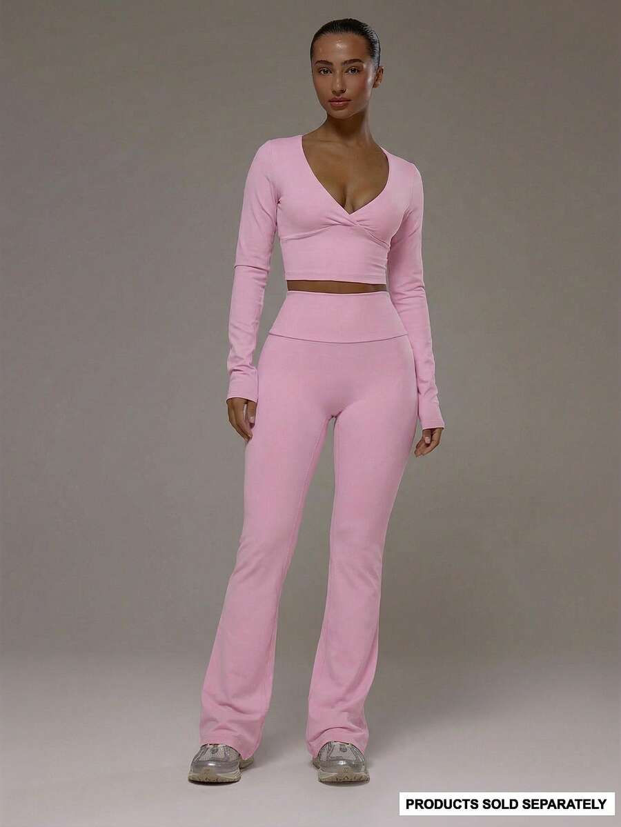 Musera Sport Curved Back Waistband Mid Rise Flared Active Leggings Only Sport Workout Gym Pilates Fitness Daily Casual - Pink - View 1