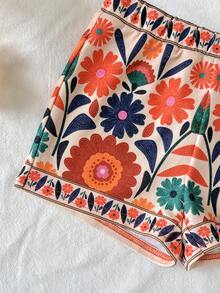 SHEIN Tween Girl Casual Minimalist Comfortable Printed Tank Top & Shorts Set Tween Girl - Multicolor - View 3
