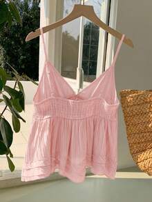 Comfortcana Camiseta de tirantes casual de unicolor con ribete de encaje para mujer - Rosa - Ver 2