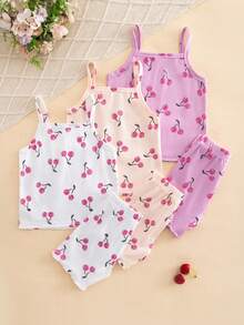 Genkimix Kids Bộ đồ lót 3 món mùa xuân/hè cho bé gái: áo hai dây và quần short, trang trí nơ thêu, nhiều màu sắc. - Nhiều màu - Xem 2