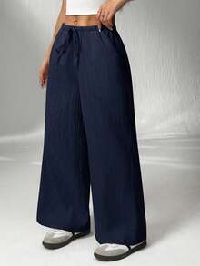 SHEIN PETITE Pantalones de mujer de color albaricoque, negro y multicolor. Conjunto de dos piezas que combina fácilmente para múltiples ocasiones, casual y cómodo para todo uso - Multicolor - Ver 4