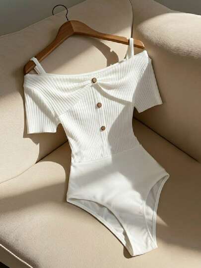 GlowEve Women's Summer Casual/Office Commute Cold Shoulder Bodysuit, Minimalist Solid Color