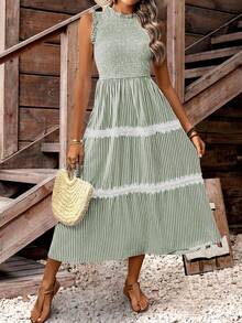 EMERY ROSE Women's Fashion Frill Trim Sleeveless Dress - Green - View 5