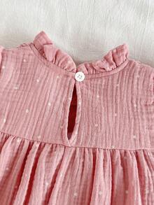 SHEIN Vintaside Kids 女婴可爱休闲波点荷叶边上衣+阔腿裤+包包两件套，适合夏季、居家和户外活动 - 粉色 - 查看 3