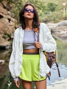 SHEIN Unity Women's Elastic Waist Loose Casual Shorts With Contrast Color - Yellow - View 5