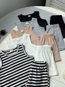 10pcs/Set Baby Boy Summer Cute Casual Knit Vest & Shorts Set, Basic Multi-Pack - Multicolor - View 6