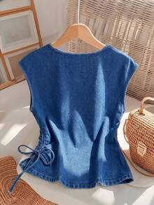 GlowEve Women's Casual Sleeveless Denim Top, Summer - Blue - View 2