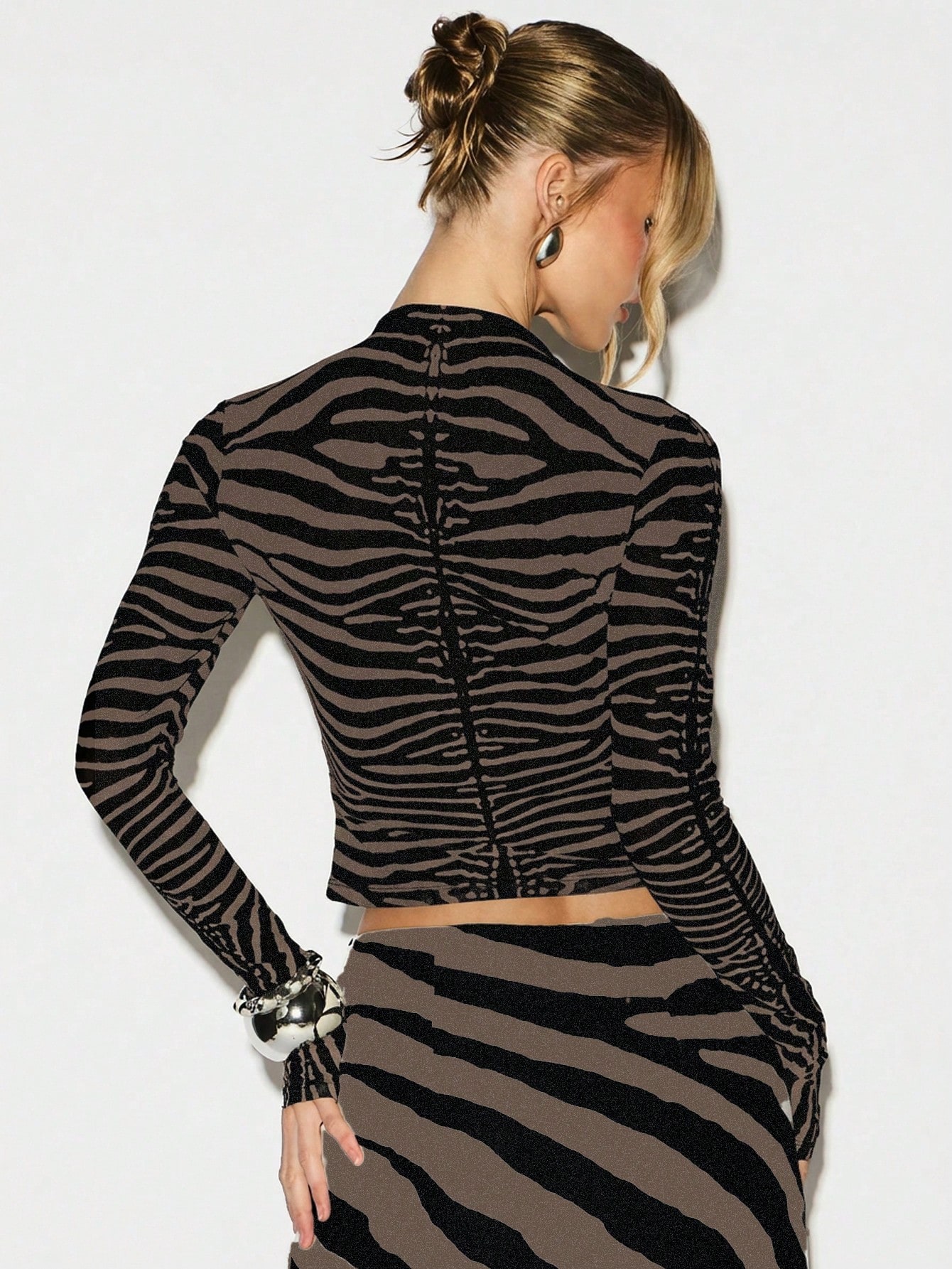 KIZN Zebra Print Mesh Long Sleeve Top