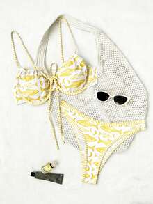 SHEIN Swim Mod Bộ bikini 2 mảnh họa tiết động vật biển nhiệt đới, áo tắm hai dây có đệm mút với viền tương phản, đồ bơi đi biển thường ngày dành cho nữ. - Nhiều màu - Xem 5