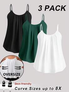 SHEIN CURVE+ 【6件/包】大码女式宽松吊带背心，黑色、白色、粉色，休闲优雅，适合日常穿着和度假，夏季/乡村/海滩度假装/沙滩装/沙滩服饰 - 彩色 - 查看 4
