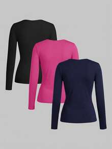 TaskEZ Top de uniforme de manga larga ajustada de unicolor - Multicolor - Ver 2