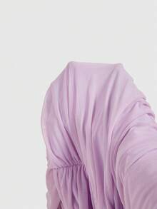 SHEIN MOD 大码女士紫色裹身褶皱连衣裙，饰有3D立体花卉图案和垂坠式领带 - 非常适合海岛度假、派对、约会、生日庆祝、下午茶和节日庆典 - 紫色 - 查看 8