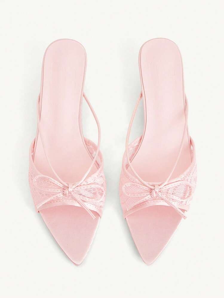 CUCCOO CHICEST Women Pink Lace Splicing Stylish Elegant Commuter Bow Decoration Heeled Sandals