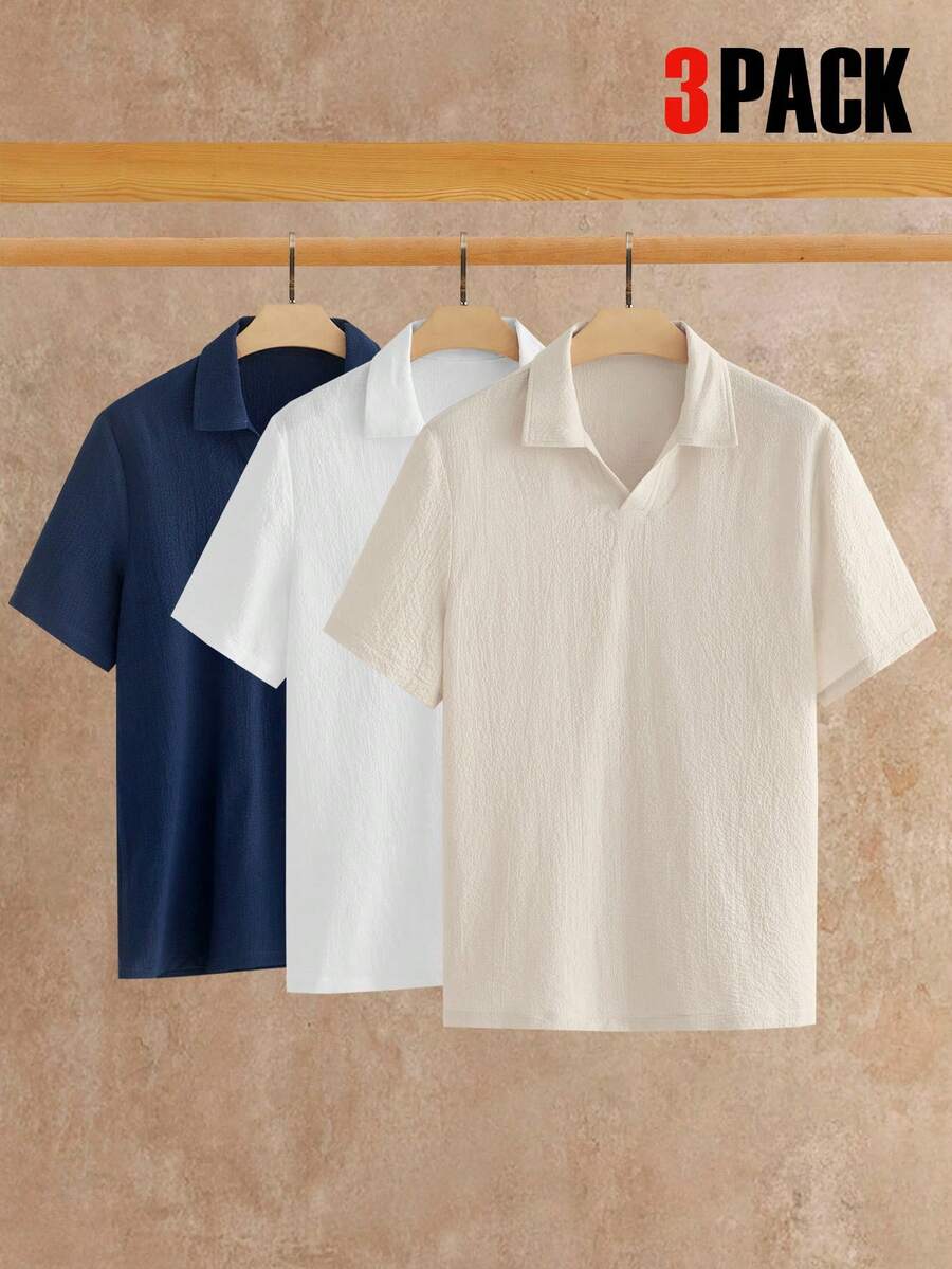 HIMLAND 3件装男士简约丝滑短袖Polo衫，夏季 - 彩色 - 查看 1