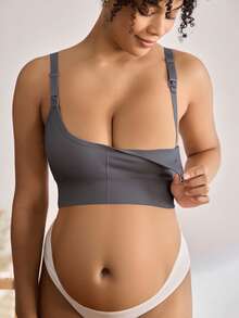 Moonlight&Mama 2026热销女士无缝简约纯色舒适高品质高性价比便携孕妇文胸，1件装 - 深灰色 - 查看 6