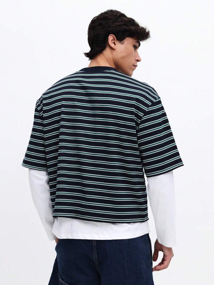 Men's Striped Short Sleeve T-Shirt With Crew Neck Regular Fit Casual Tee Horizontal Stripe Pattern Summer Spring Everyday Wear