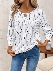 SHEIN Clasi Camisa con botones y estampado para mujer, otoño/invierno - Blanco - Ver 3