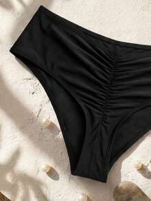 Swim SXY 2026新款性感加大码纯色高腰白色比基尼泳裤，适合夏季海滩度假 - 黑色 - 查看 4