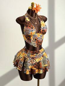 Zestiva 女士豹纹印花 26SS 新款成熟优雅深V领沙滩派对度假无袖露脐上衣和比基尼套装 - 彩色 - 查看 3