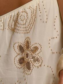 MUSERA Beaded Embellished Wide Leg Flowy Trousers Coord Bottoms Only Spring Summer Going Out Night Out Occasion Holiday Sexy Cute Embellished - Cream - View 7