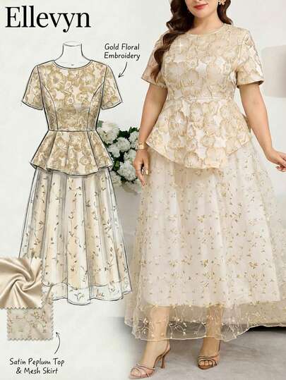 Ellevyn Đầm thêu màu mơ thanh lịch dành cho nữ cỡ lớn