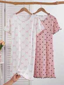Genkimix Kids 2pcs Girls Knitted Butterfly Print Nightgown, Summer - Pink - View 3