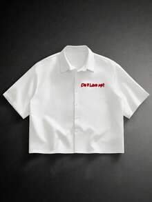 HIMLAND Men's Street Fashion Embroidered Short Sleeve Shirt Cropped Shirt Funny Shirt Text Shirt Embroidered Shirt Customized Shirt - White - View 4