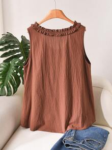 CosyJoli Áo camisole mùa hè dáng suông màu trơn dành cho nữ cỡ lớn, có bèo nhún. - màu nâu - Xem 4