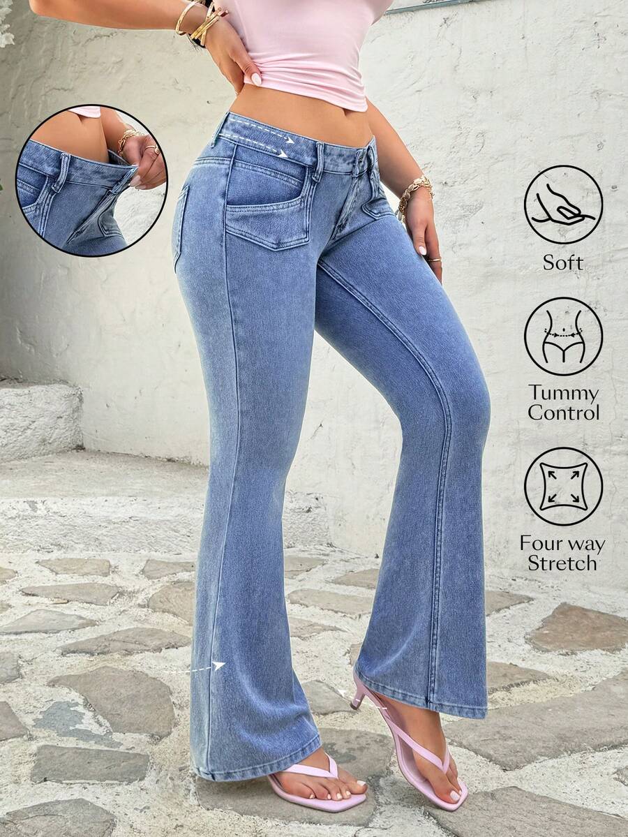 Rivivi 女士休闲水洗低腰喇叭牛仔裤 - 淺色水洗藍 - 查看 1