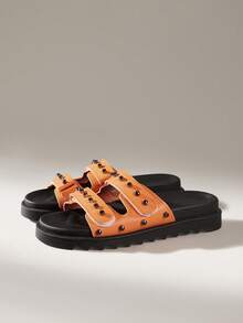 HighSole Sandalias de plataforma con decoración de remaches de moda para mujer para Navidad - Naranja - Ver 7