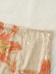 Franclia Floral Print Sequin Embellished Mini Skirt, Suitable For Vacation & Beach In Summer - Multicolor - View 6