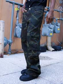 BelSigned BelSigned Men's Casual Camo Print Cargo Denim Jeans Cargo Wide Leg Pants Men Baggy Camo Wide Leg Pants Baggy Going Out Urban Hang Out Street Vacation - Army Green - View 4