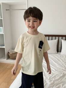 DAZY Cartoon Print Short Sleeve T-Shirt And Pants Pajama Set For Young Boy Summer - Apricot - View 5
