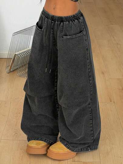 Coolane Summer Outfits For Women Streetwear Casual Vintage Going Out Y2k Fashionable Street Snap Snowflake Print Cotton Cargo Wide Leg Pants, Low Rise Cargo Wide Leg Pants