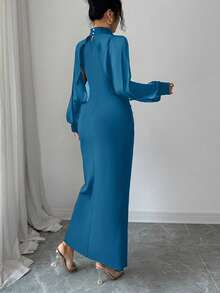Elenzga A Long, Elegant And Romantic Autumn Dress For Women - Blue Power - View 2