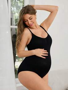 Moonlight&Mama Pregnant Women's Minimalist Solid Color Seamless High Elasticity Soft Camisole Shapewear, Can Be Worn Outerwear - Black - View 6