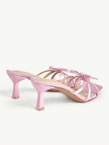 CUCCOO CHICEST Pink Satin Bow High Heel Square Toe Thin Strap Thin Heel Outer Wear Temperament Banquet Sandals Summer Shoes - Pink - View 4