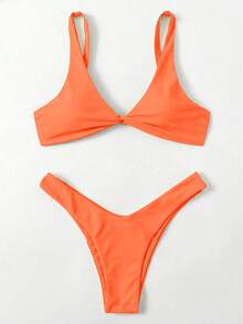 Swim Chiccia Solid Color Bikini For Beach Vacation - Orange - View 1