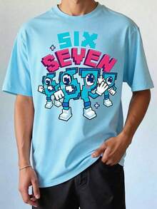 Teen Boy's Casual Letter & Cartoon Graphic Round Neck Short Sleeve T-Shirt, Summer - Multicolor - View 2