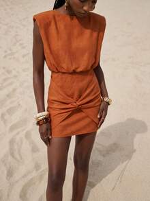 Zivah 2026 Spring/Summer New Elegant Twist Front Midi Dress, Suitable For Weddings And Music Festivals - Brown - View 1