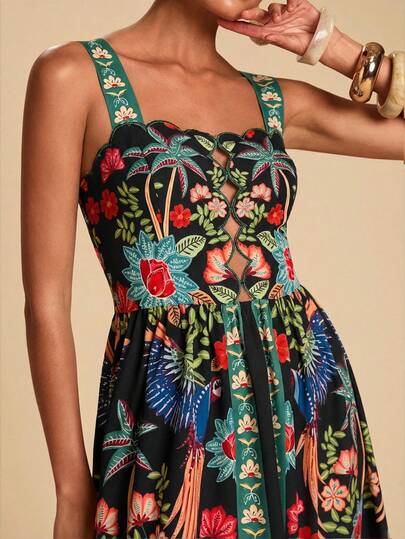 Travachic 女士印花褶皱休闲度假沙滩约会连衣裙