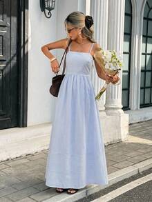 Serisse Đầm dài hai dây kẻ sọc kiểu dáng thường ngày dành cho nữ mùa hè - Xanh và trắng - Xem 8