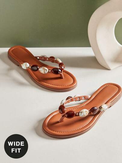 SHUZIA Sandal đế bằng dáng rộng thoải mái dành cho nữ, trang trí đá quý - Phong cách Punk cá tính, sành điệu &